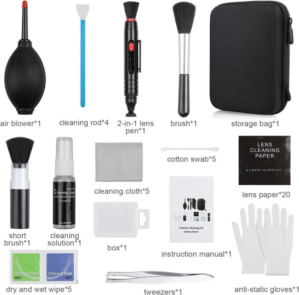 14-in-1 Camera Lens Cleaning Kit - Mirrorless Camera Sensor Cleaning Kit for DSLR Camera Canon Sony Nikon Including Lens Blower/Detergent/Swabs/Cleaning Cloth/Cleaning Pen/Cleaning Brush - Image 2