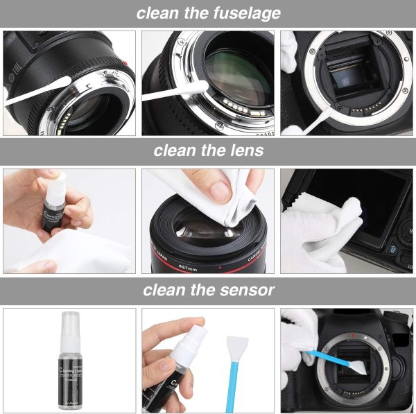 14-in-1 Camera Lens Cleaning Kit - Mirrorless Camera Sensor Cleaning Kit for DSLR Camera Canon Sony Nikon Including Lens Blower/Detergent/Swabs/Cleaning Cloth/Cleaning Pen/Cleaning Brush - Image 3