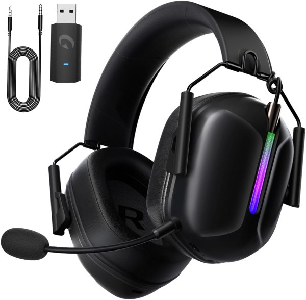 2.4GHz Wireless Gaming Headset with Microphone, 2.4G USB & Type C Transmitter - 30h Battery Life - RGB Lighting Gaming Headphones for PS5, PS4, PC, Phone