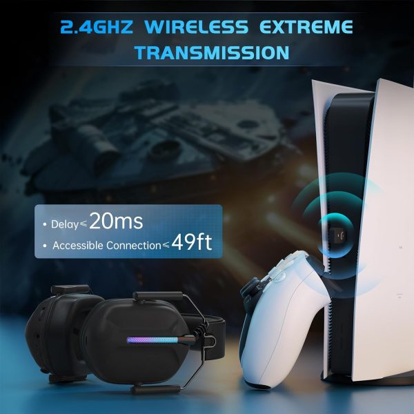 2.4GHz Wireless Gaming Headset with Microphone, 2.4G USB & Type C Transmitter - 30h Battery Life - RGB Lighting Gaming Headphones for PS5, PS4, PC, Phone - Image 3