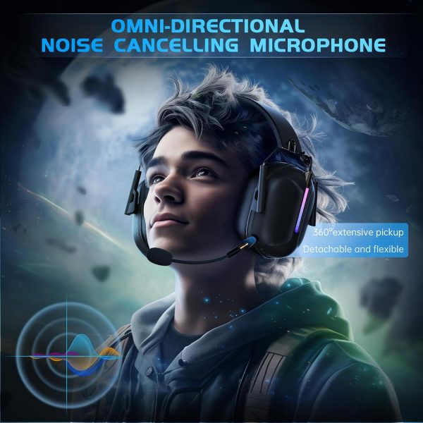 2.4GHz Wireless Gaming Headset with Microphone, 2.4G USB & Type C Transmitter - 30h Battery Life - RGB Lighting Gaming Headphones for PS5, PS4, PC, Phone - Image 4