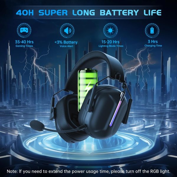 2.4GHz Wireless Gaming Headset with Microphone, 2.4G USB & Type C Transmitter - 30h Battery Life - RGB Lighting Gaming Headphones for PS5, PS4, PC, Phone - Image 5