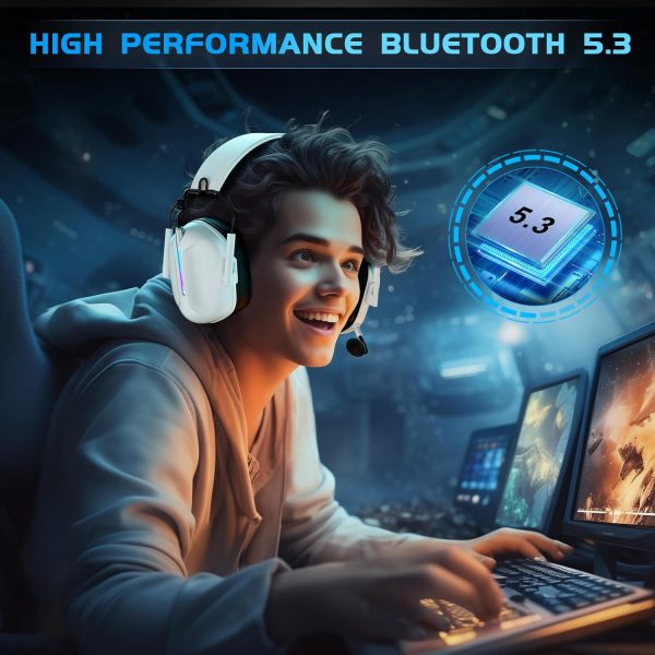 2.4GHz Wireless Gaming Headset for PS5, PC, Switch, PS4, Bass Sound, Bluetooth 5.3 Gaming Headsets with Noise Canceling Microphone, ONLY 3.5MM Wired for Xbox Series, 40H Battery (White) - Image 9