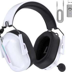2.4GHz Wireless Gaming Headset for PS5, PC, Switch, PS4, Bass Sound, Bluetooth 5.3 Gaming Headsets with Noise Canceling Microphone, ONLY 3.5MM Wired for Xbox Series, 40H Battery (White)