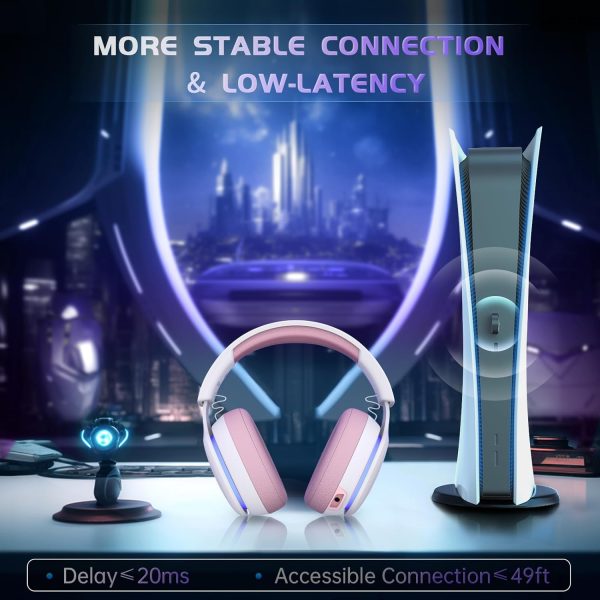 2.4GHz Wireless Gaming Headset for PC, PS4, PS5, Mac, Switch, Bluetooth 5.2 Gaming Headphones with Noise Canceling Microphone, Stereo Sound, ONLY 3.5mm Wired Mode for Xbox Series(Pink White) - Image 2