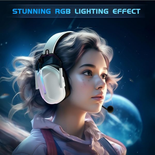 2.4GHz Wireless Gaming Headset for PS5, PC, Switch, PS4, Bass Sound, Bluetooth 5.3 Gaming Headsets with Noise Canceling Microphone, ONLY 3.5MM Wired for Xbox Series, 40H Battery (White) - Image 8