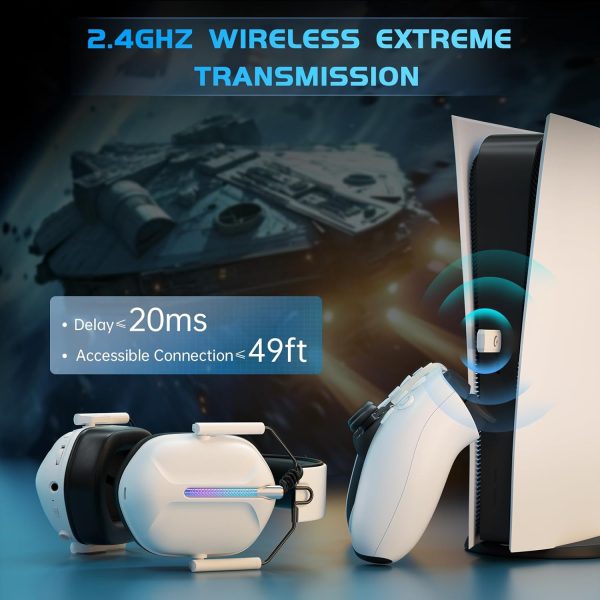 2.4GHz Wireless Gaming Headset for PS5, PC, Switch, PS4, Bass Sound, Bluetooth 5.3 Gaming Headsets with Noise Canceling Microphone, ONLY 3.5MM Wired for Xbox Series, 40H Battery (White) - Image 6