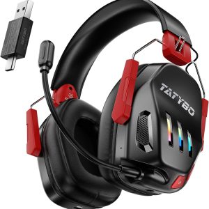Wireless Gaming Headset 2.4GHz USB & Type-C Gaming Headphones for PC, PS4, PS5, Switch, Bluetooth 5.3 Gaming Headset with Detachable Noise Cancelling Microphone